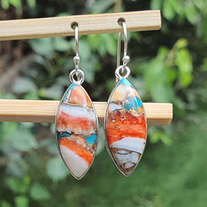 925 boucles d'oreilles pendantes en argent Marquise Spiny Oyster Turquoise Fine plaqué or bijoux pour femmes pour mariages fiançailles faites - Product Image 4