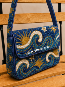 Sac à bandoulière artisanal de luxe personnalisé, motif vague océanique, perles, fermeture magnétique sécurisée, léger, durable, écologique, artisanat - Product Image 3