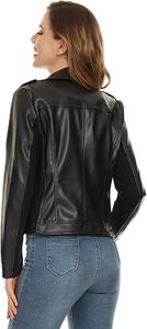 Chaqueta de Motociclista para Mujer, Negra, de Cuero Genuino de Oveja, Acolchada, Resistente al Viento, Corte Ajustado, con Cierre, Estilo Casual, para Otoño - Product Image 6