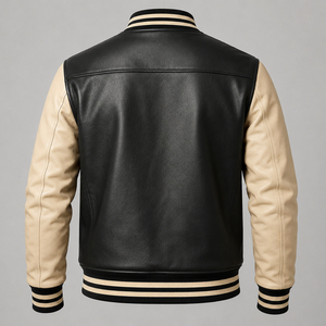 <b>Mens</b> Genuine <b>Leather</b> Racing Jacket Slim Fit Motorcycle <b>Coat</b> High Neck Front Zip <b>Long</b> Sleeve Casual Street Fashion Outerwear - Product Image 3