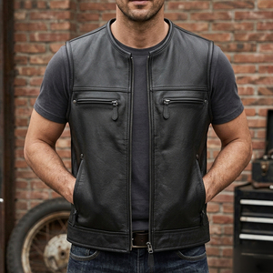 Gilet en cuir occidental pour homme, vente en gros, avec deux poches, col en V, sans manches, personnalisable, pour événements, mode extérieure et usage quotidien - Product Image 3