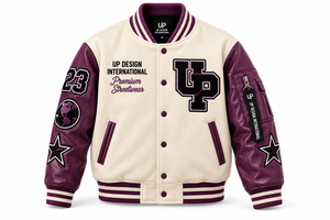 Veste de baseball personnalisée crème et violette avec manches en cuir, veste bomber de qualité supérieure, logo streetwear brodé - Product Image 2