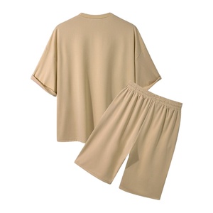 New Summer Men T Shirt and Shorts <b>Set</b> 100%Cotton Quick Dry <b>Knitted</b> Crew Neck Short Sleeve T-Shirt Shorts Streetwear Customizable - Product Image 3