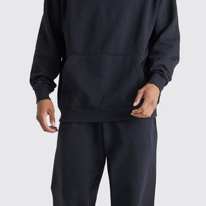 Conjunto de Sudadera con Capucha Negra Unisex, Manga Larga, Color Sólido, Ropa Deportiva Informal, con Bolsillos Laterales, Corte Holgado y Ligero, 2 en 1 - Product Image 5
