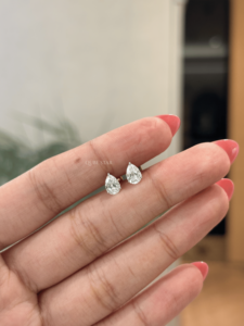 1.04 CTW Dainty Pear Shaped Lab Created Diamond Droplet <b>Post</b> <b>Earrings</b> • 14K Genuine Yellow Gold Minimalist Bridal Studs - Product Image 1