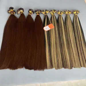 Top Goedkope Groothandel Product Echte Human Hair Extensions Platte Tip Recht Highlight Bruine Mix Blonde Full Length Size