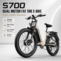 Vélo électrique tout-terrain à pneus larges S700 2000W à double moteur pour adultes, 48V 17.5Ah, longue autonomie, cadre bas, E-bike tout-terrain