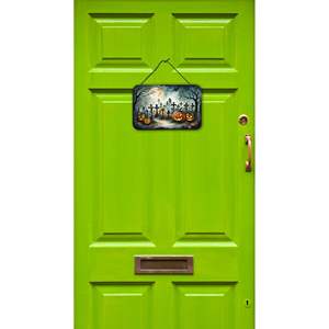 ป้ายแขวนติดผนังประตูรูปสุสานน่ากลัวสำหรับวันฮาโลวีนใหม่ป้ายโลหะอลูมิเนียมหลากสีสำหรับห้องครัวห้องน้ำ8HX12W ตกแต่งบ้าน - Product Image 2