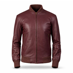 Blouson de moto pour homme en cuir PU bordeaux, imperméable, respirant, écologique, coupe-vent, col et poignets côtelés, fermeture éclair premium - Product Image 1