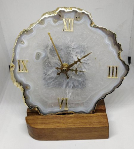 Natural Agate <b>White</b> Gemstone Coaster <b>Clock</b> Crystal Slices Golden Border Plated Polished Circle Waterproof Home Decor Gujarat - Product Image 6
