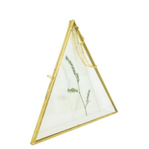 Cadre photo flottant vintage doré fait main en laiton triangulaire avec verre pour décoration murale élégante et présentation d'herbier - Product Image 1