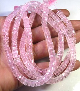 Natural <b>Rose</b> Quartz Pink Faceted Heishi Shape 6.5mm Center Drilled Beads 16" Inch <b>Top</b> Grade Gemstone for Jewelry Making - Product Image 1