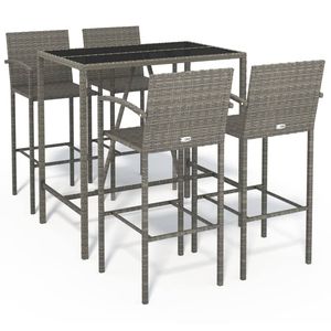 Conjunto de Bar para Jardín de Ratán PE Gris y Acero con Recubrimiento en Polvo, con Vidrio Templado, Colección de Muebles de Exterior Premium - Product Image 2