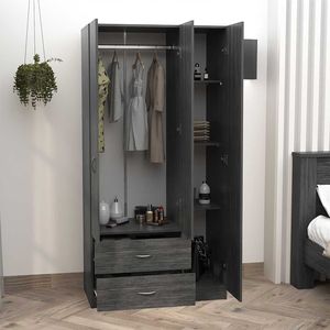 Bosko Armoire a tre porte con due cassetti e asta di metallo elegante Design guardaroba - Product Image 3