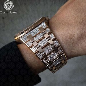Charm_Jewels Luxury Men's Rose Gold <b>Diamond</b> <b>Watch</b> 43mm Polygon Analog Quartz Luminous Folding Clasp Stainless Steel - Product Image 3