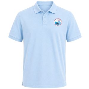 เสื้อโปโลสีฟ้าอ่อน คอปกคลาสสิก ปักลายตราแจ็คแอนด์จิลที่อก ด้านหลังเรียบ แขนสั้น เสื้อผ้าสั่งทำพิเศษ - Product Image 1