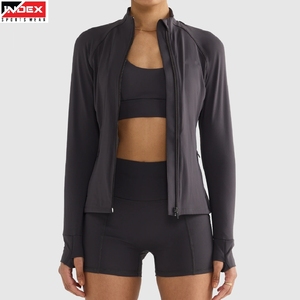 Ensemble de yoga INDEX pour femme : short taille haute, crop top, veste à manches longues, fermeture éclair, couleur unie, tenue de sport 2 pièces - Product Image 1