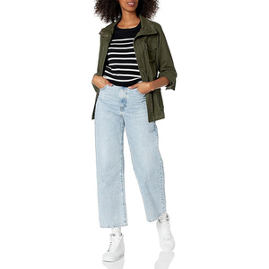 Pull en tricot à col rond à rayures noires et blanches pour femmes, manches longues, décontracté, toutes saisons, 100% coton, anti-boulochage - Product Image 2