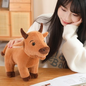 2025 New Arrival dễ thương màu nâu bò Thú nhồi bông đồ chơi sang trọng Kawaii gia súc mềm búp bê PP bông điền cho trang trí nội thất lưới - Product Image 5