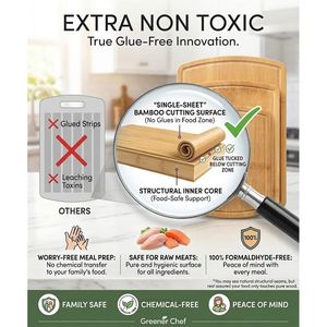 Set di 3 Taglieri in Bambù di Lusso Extra Spaziosi, Tecnologia Superficiale Senza Colla XL, Blocchi per Tagliare in Legno - Product Image 4
