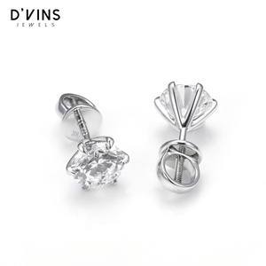 Pendientes de Oro de 10K con Diamante Solitario de Corte Brillante Redondo de 1ct, Engastado con Puntas, Personalizados, de D'vins Jewels - Product Image 3