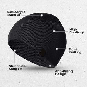 Gorros de invierno unisex al por mayor con logo personalizado, de acrílico acanalado, gruesos, cálidos, de color liso, tipo cachemira. - Product Image 6