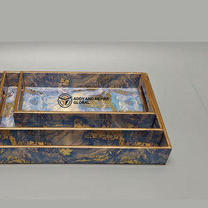 Blue Geometric Enamel Food-Safe Serving Tray Set of 3 Modern Luxury MDF & <b>Paper</b> Nesting Trays for <b>Kitchen</b> Dining Home Decor - Product Image 3