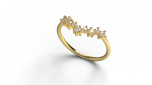 Trendy 18K Gold Curved Diamond Ring Round Brilliant Cut Diamond Ring Cluster Stacking Band Scalloped V Shaped Ring Jewelry Women - Product Image 2