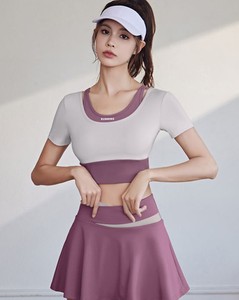 Women's Autumn Yoga Sportswear Solid Design Anti-exposure Workout <b>Skirts</b> Set Stand Collar Knee Nude Feeling Two Piece Sports Bra - Product Image 2