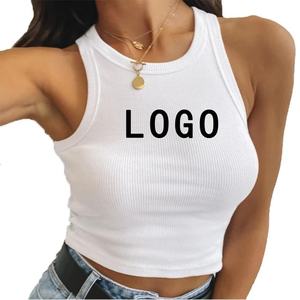 Women's Premium Tank <b>Top</b> 2026 Ribbed High Neck Crop <b>Top</b> Fitted Gym Sport Singlet Custom Logo Cotton Streetwear Vest HD - Product Image 1