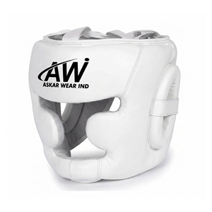 ASKAR WEAR IND <b>Boxing</b> <b>Headgear</b> PU Leather White Protective Training Gear - Product Image 1