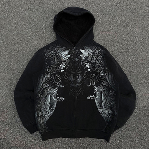 Sudadera con Capucha Personalizada para Hombre, Estilo Gótico Otoñal, Estampada, Holgada, Estilo Urbano, Vintage, Extra Grande, 100% Algodón Ecológico - Product Image 2