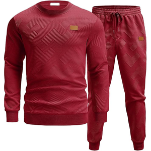 Men's <b>Red</b> Knitted Tracksuit Set Crew Neck Solid Color Casual Wear Breathable Autumn Season Spandex Cotton <b>Material</b> - Product Image 6