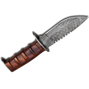 Couteau de chasse artisanal en acier Damas, lame pointue, manche en bois, épaisseur 0,6 mm, qualité DIY, prix de gros - Product Image 1
