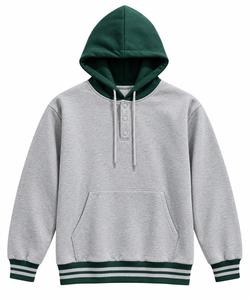 Sweat-shirt à capuche unisexe vert, coupe ample, décontracté, pour l'automne, tricoté, color block, 100% coton, sans doublure, poche avant avec logo - Product Image 1