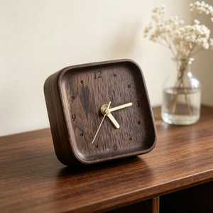 Solid Wood <b>Desk</b> <b>Clock</b> – Minimalist Beech Walnut, Silent Movement Table <b>Clock</b> - Product Image 1