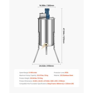 Extracteur de miel électrique 140W en acier inoxydable, 3 cadres, tambour rotatif, couvercle transparent, machines de traitement de miel de haute performance - Product Image 5