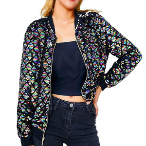 Women's <b>Sequin</b> Quilted Breathable Cotton Long Sleeve Front Zip Blazers for Parties and Costumes in Multicolor - Product Image 2