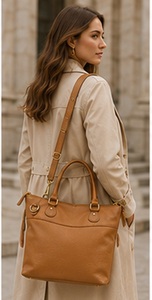Sac fourre-tout tendance en cuir véritable pour femme Gravs, grande capacité, sac à bandoulière, sac à main à poignée supérieure, texture grainée, détachable - Product Image 2
