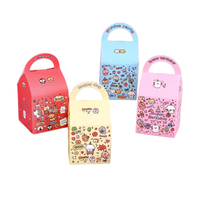Boîte-cadeau en forme de maison à imprimé animal mignon avec poignée-Emballage de faveur de fête de 8x8cm pour bonbons et petits cadeaux (rouge)