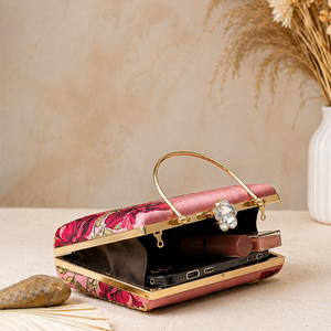 <b>Pink</b> Rose Embroidered Designer Clutch Bag Elegant Evening <b>Purse</b> for Women Festive Wear - Product Image 3