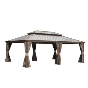 Gazebo de Techo Doble de Acero Galvanizado de 14x22 Pies con Estructura de Aluminio para Exteriores, Sistema de Canaletas Integrado y Pérgola con Cortinas - Product Image 1