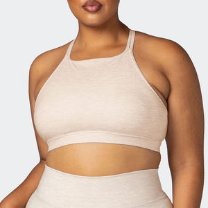 Soutien-gorge de sport côtelé sans couture réversible dos nageur, maintien moyen, beige, pour yoga, gym, entraînement, vêtements de sport, rembourré, respirant, séchage rapide - Product Image 5
