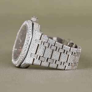Montre numérique en acier inoxydable avec pierres précieuses taillées à l'ancienne, saphir, bracelet en cuir 20 mm, design de luxe hip-hop pour homme - Product Image 5