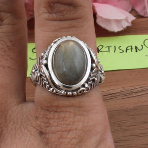Bague de déclaration en argent sterling 925 avec labradorite bleue naturelle en forme de feu, sertie en bélière, pierre précieuse chatoyante, pour femmes, bijoux de fête - Product Image 6