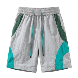 Ensemble de survêtement unisexe color-block avec capuche et fermeture éclair, short sportif léger en polyester pour l'été - Product Image 3