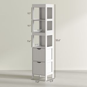 Mobiletto da Bagno Bianco Sottile Salvaspazio con 2 Cassetti e 3 Ripiani Aperti, Armadietto Stretto da Terra - Product Image 3