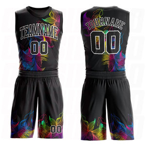 Conjunto de Uniforme de Baloncesto Sublimado Personalizado con Cuello Redondo Negro, Blanco y Negro, Nombre del Equipo, Número y Logotipo Impresos, Sin Mangas - Product Image 1
