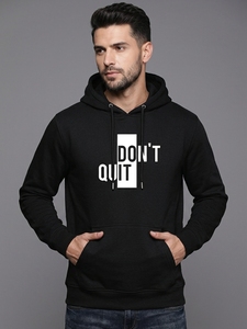 Sudadera con Capucha Negra Unisex, Estampado Sólido 'Don't Quit', Algodón, Informal, con Bolsillo Canguro, Corte Regular, para Invierno - Product Image 1