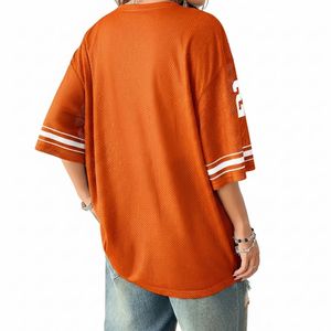 Maillot de football américain pour femme, orange, col en V, maille respirante, tenue d'équipe, chemise de jeu de gridiron pour femme, uniforme sportif haute visibilité - Product Image 2
